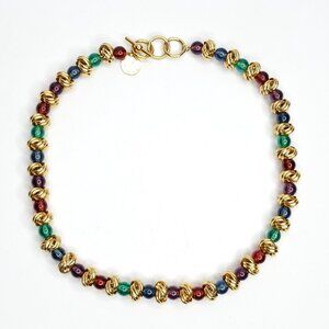 90s Y2K  Anne Klein II Beaded Necklace Goldtone Love Knot Multi Colored Beads